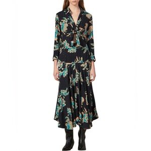 Sandro Black Floral Maxi Dress with Teal and Beige Accents